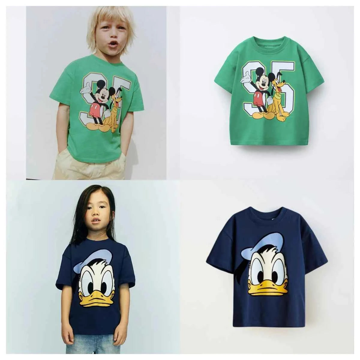 Cotton Mickey Pluto Green Tee & Donald Navy Blue Shirt