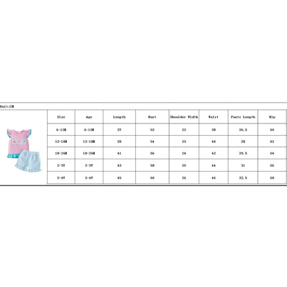 Pink Ruffle Sleeve Top & Blue Ruffle Shorts Set