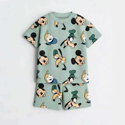 Cotton Mickey Donald Daisy Goofy Short Sleeve Tee & Shorts Set