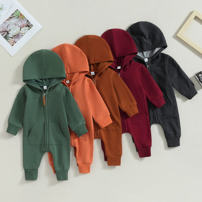 Cotton Toddler Hooded Jumpsuit In Earth Tones