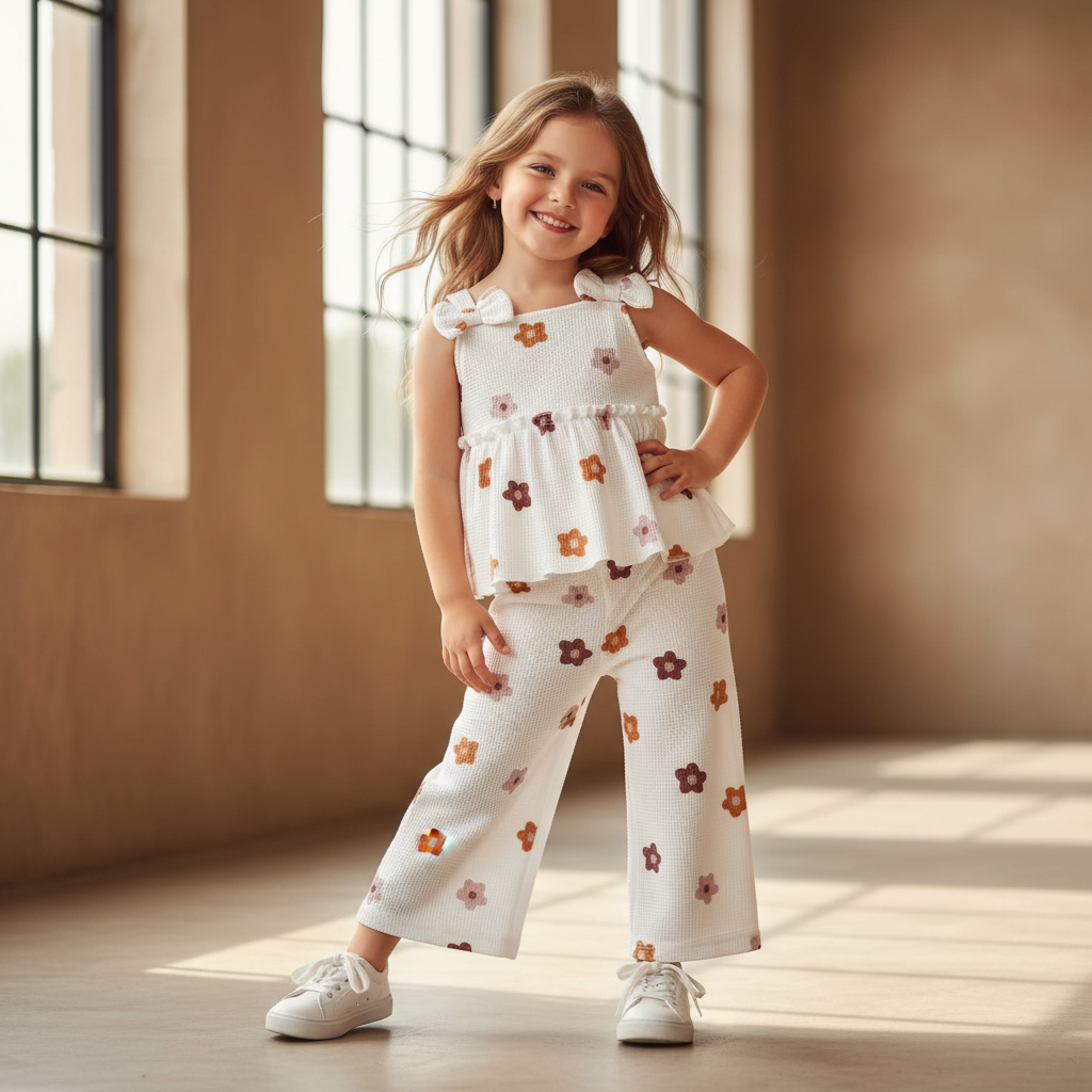 Floral Print Peplum Tops & Wide Leg Pants Set