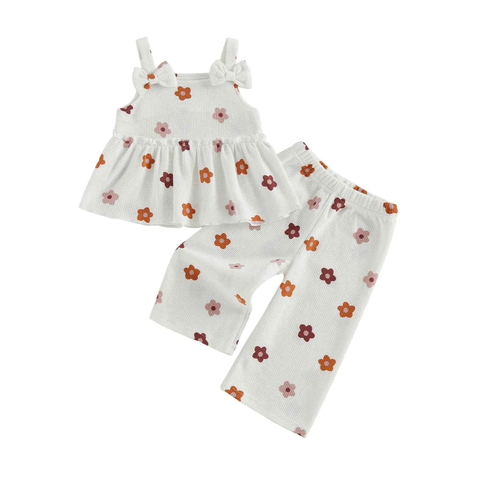 Floral Print Peplum Tops & Wide Leg Pants Set