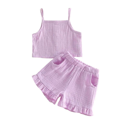 Cotton Ruffle Shorts & Tank Top Set Pastel Colors