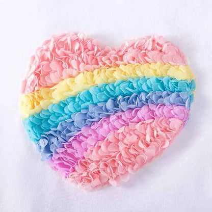 100% Cotton Rainbow Heart Tulle Dress With Ruffle Sleeves