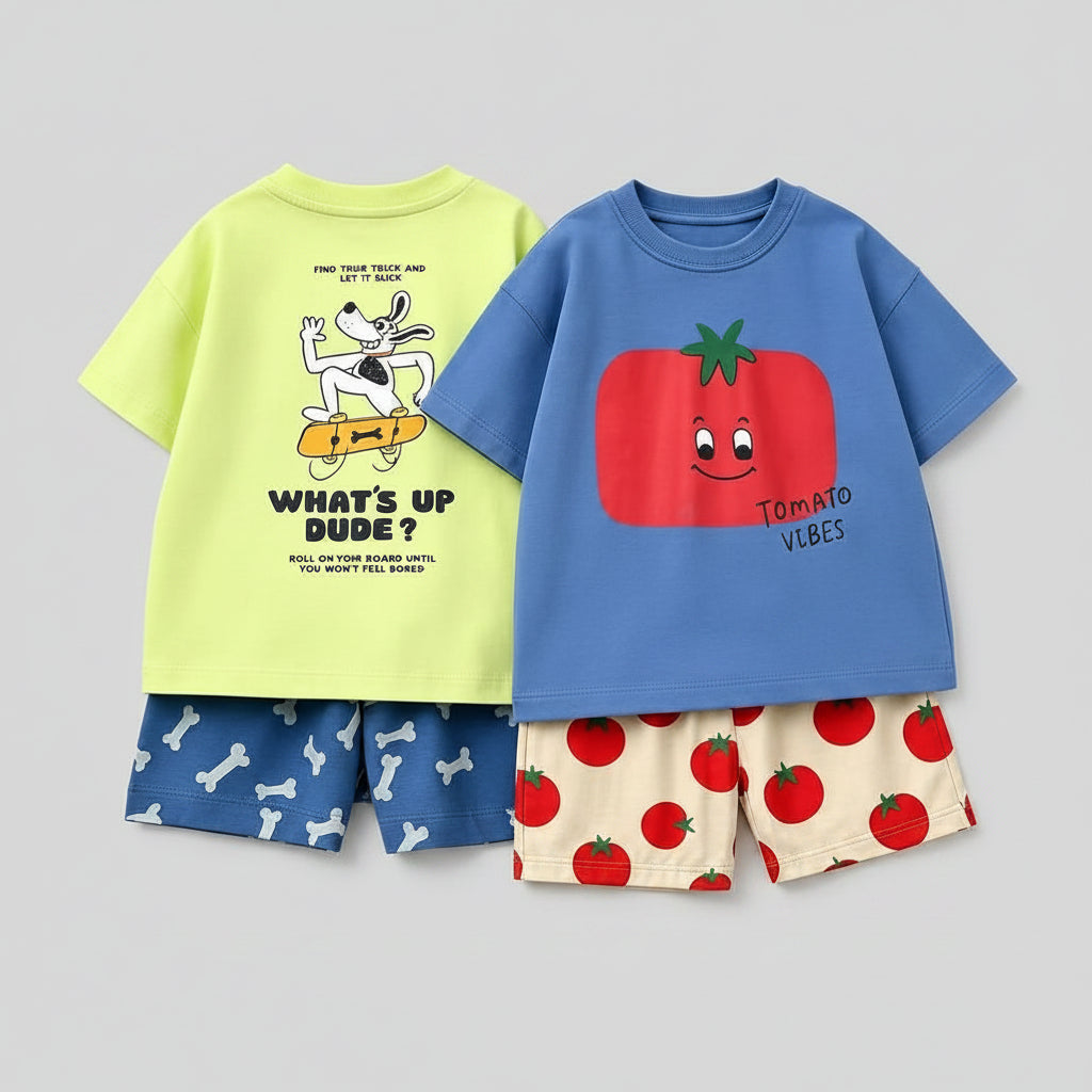 Cotton Animal Print Leopard & Zebra Tee Shorts Set