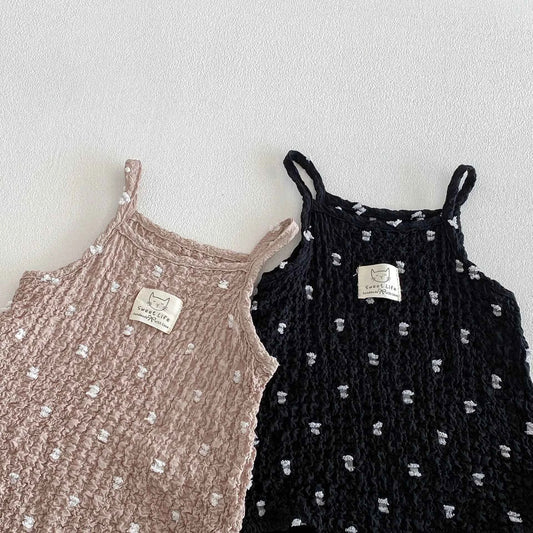 100% Cotton Smocked Sleeveless Romper Playsuit In Black & Brown