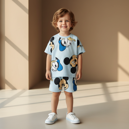 Cotton Mickey Donald Daisy Goofy Short Sleeve Tee & Shorts Set
