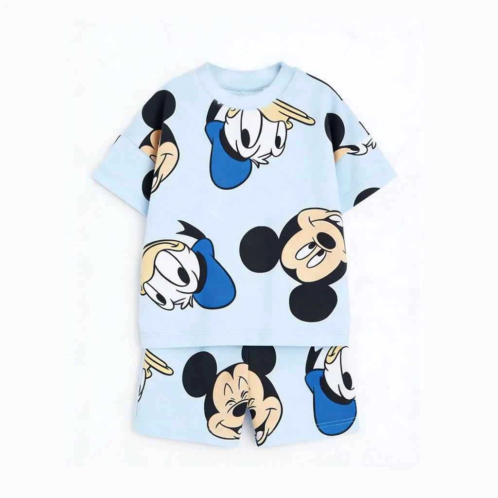 Cotton Mickey Donald Daisy Goofy Short Sleeve Tee & Shorts Set