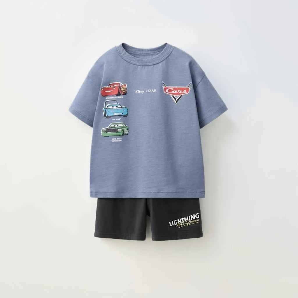 Cotton Lightning McQueen Cars Racing Tees & Black Shorts Set