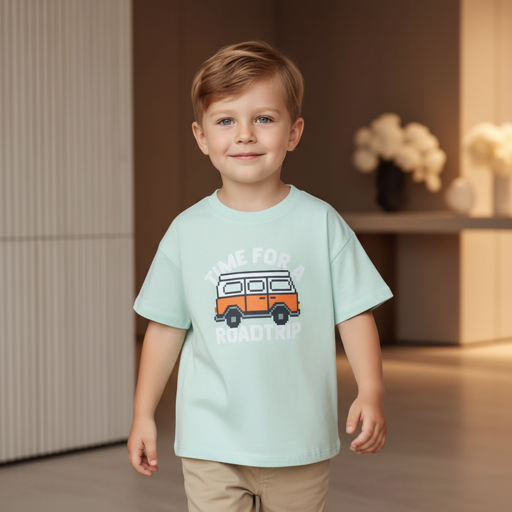 Cotton Road Trip Van Dino & Dog Cartoon Print Tees