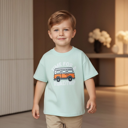 Cotton Road Trip Van Dino & Dog Cartoon Print Tees