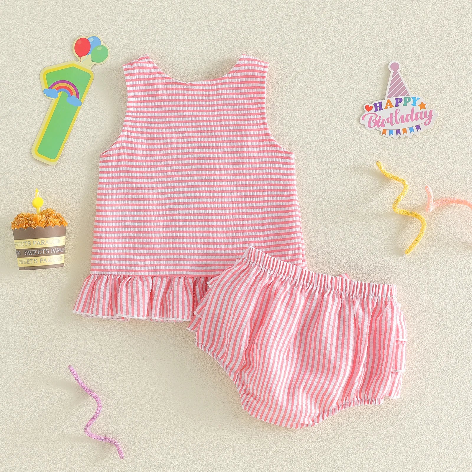 Pink Stripe Ice Cream Number One Top & Ruffled Bloomer Set
