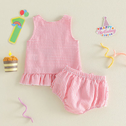 Pink Stripe Ice Cream Number One Top & Ruffled Bloomer Set