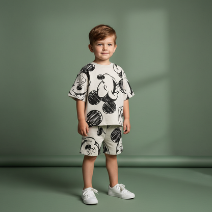 Cotton Mickey Donald Daisy Goofy Short Sleeve Tee & Shorts Set