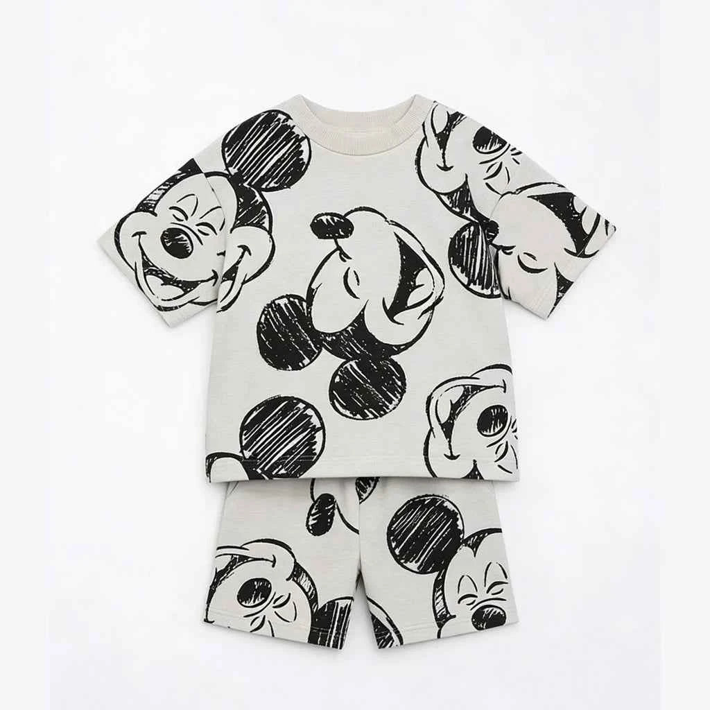 Cotton Mickey Donald Daisy Goofy Short Sleeve Tee & Shorts Set