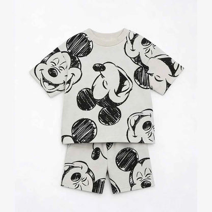 Cotton Mickey Donald Daisy Goofy Short Sleeve Tee & Shorts Set