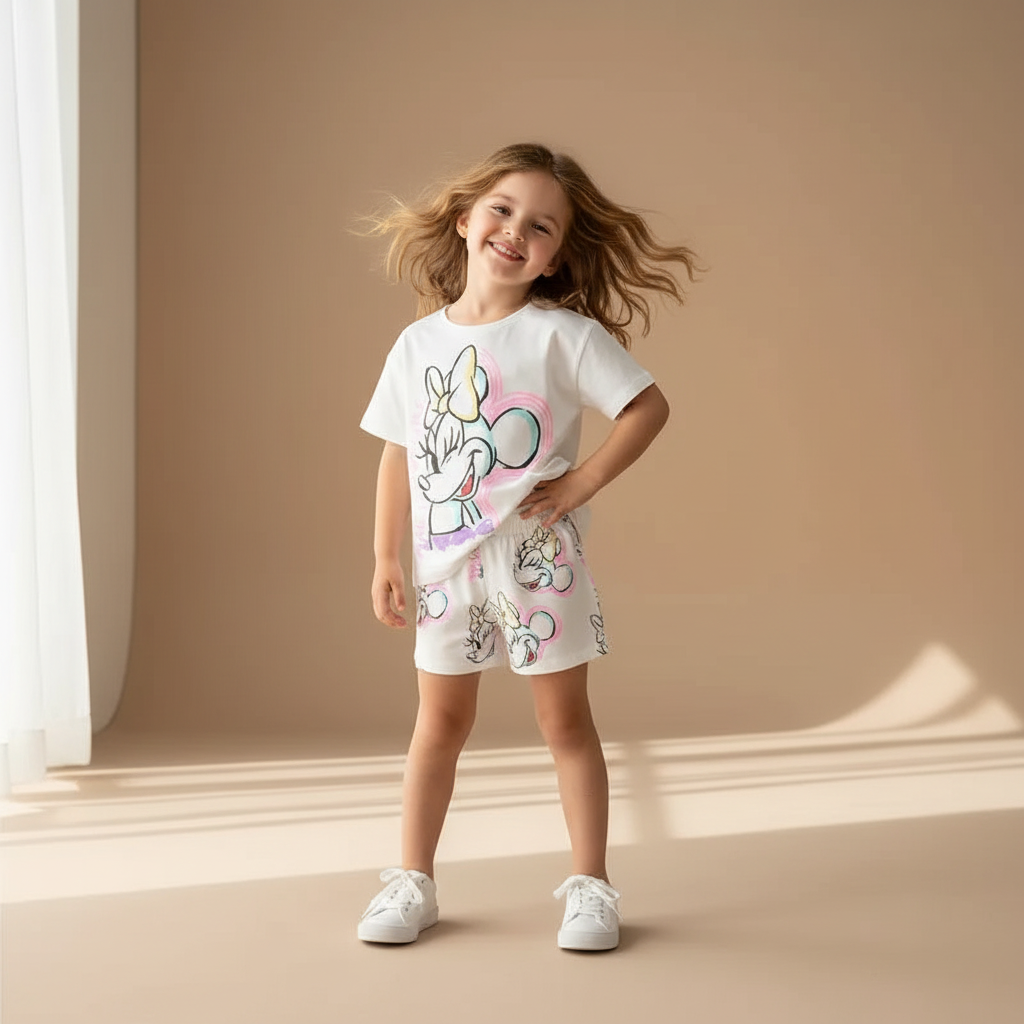 Cotton Minnie Mouse & Chipmunks Heart Print Tee & Shorts Set