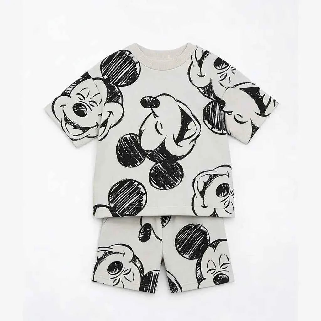 Cotton Mickey Donald Daisy Goofy Short Sleeve Tee & Shorts Set