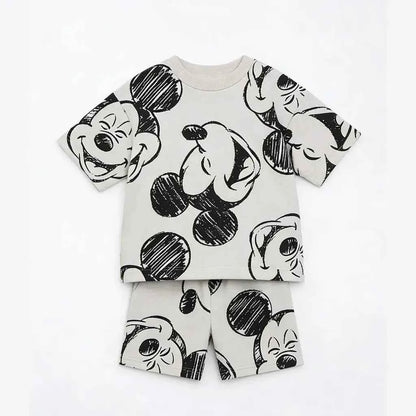 Cotton Mickey Donald Daisy Goofy Short Sleeve Tee & Shorts Set