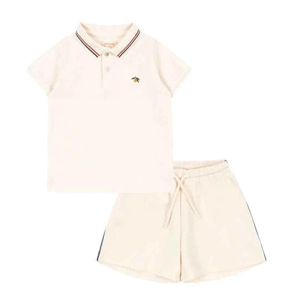 Cotton Cream Polo Shirt & Drawstring Shorts Set