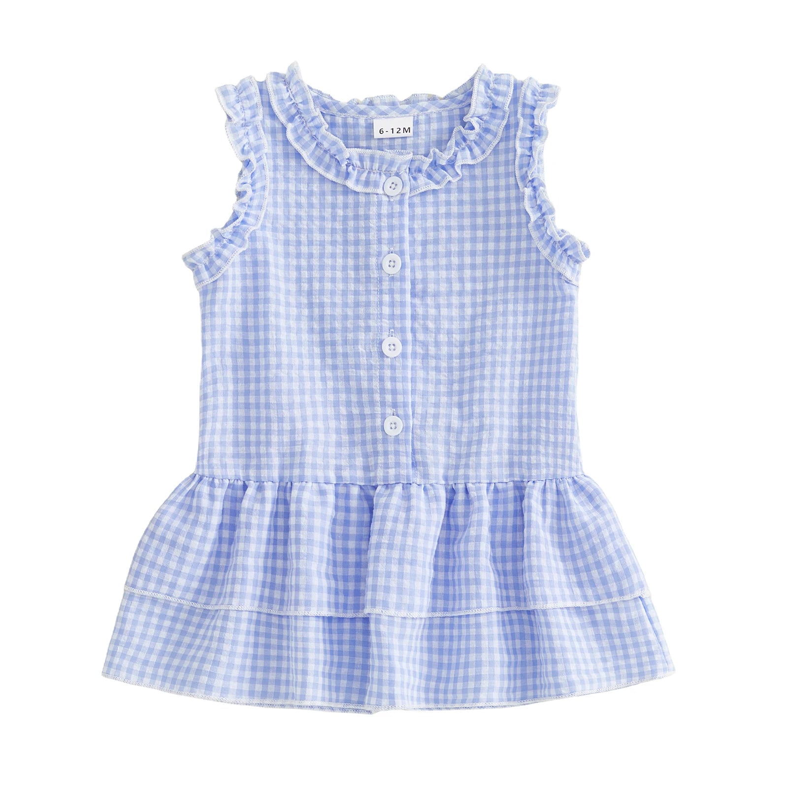 Gingham Ruffle Sleeve Button Tiered Dress