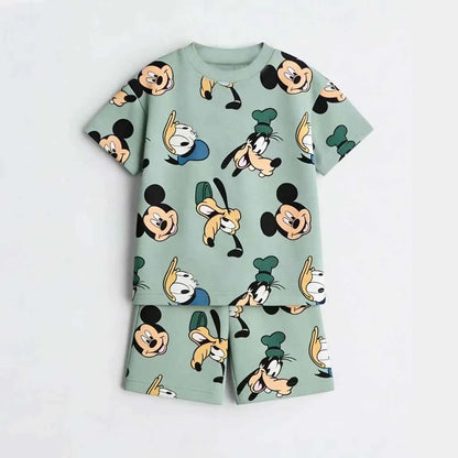 Cotton Mickey Donald Daisy Goofy Short Sleeve Tee & Shorts Set