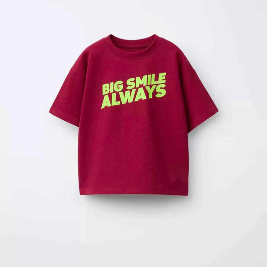 Cotton Big Smile Always Maroon Cotton T-Shirt