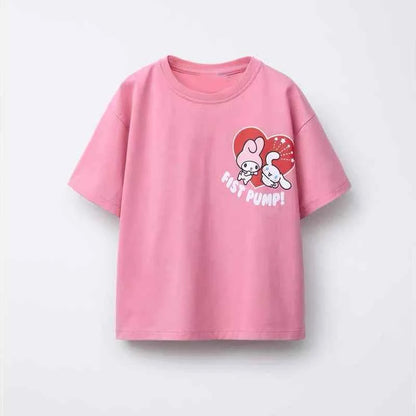 Cotton My Melody & Cinnamoroll Pink Fist Pump Tee