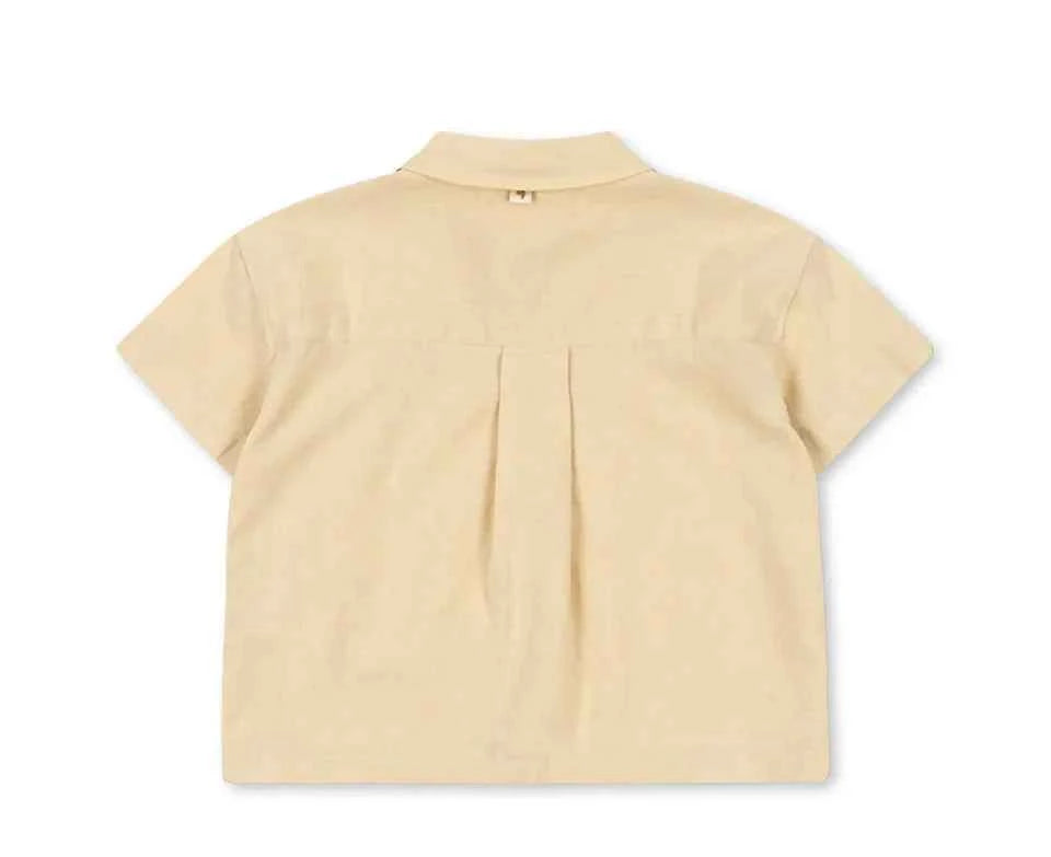 Cotton Beige Linen Shirt & Elastic Waist Shorts Set