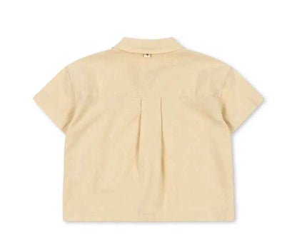 Cotton Beige Linen Shirt & Elastic Waist Shorts Set