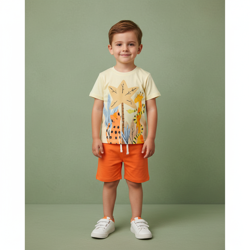 100% Cotton Animal Print T-Shirt & Shorts Set