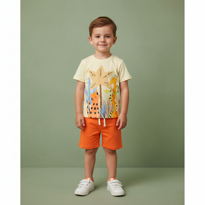 100% Cotton Animal Print T-Shirt & Shorts Set