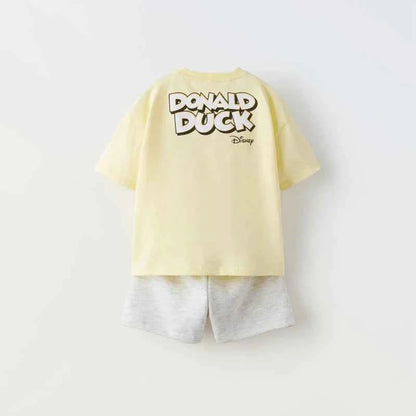 Cotton Donald Duck Yellow Tee & Grey/Black Shorts Set