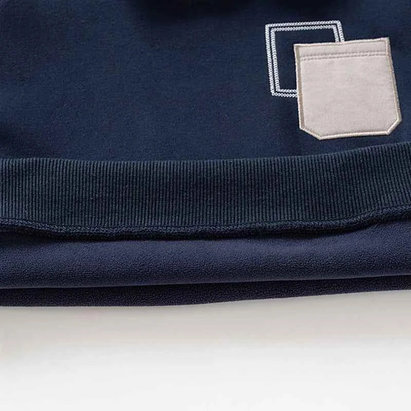 Denim Collar Patch Pocket Sweatshirt Navy & Grey