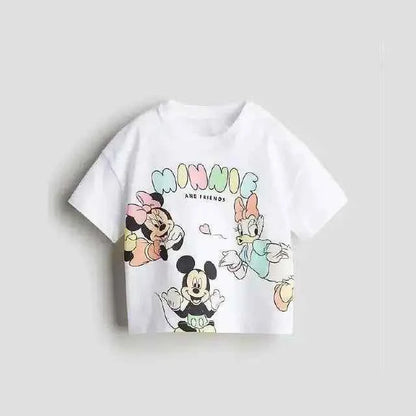 Cotton Mickey Mouse & Friends Cartoon Print Crewneck Tee