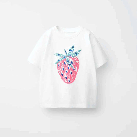 100% Cotton Strawberry Print Cotton Tee Shirt