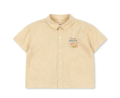 Cotton Beige Linen Shirt & Elastic Waist Shorts Set