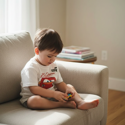Cotton Lightning McQueen Cotton Tee & Cars Logo Shirt White
