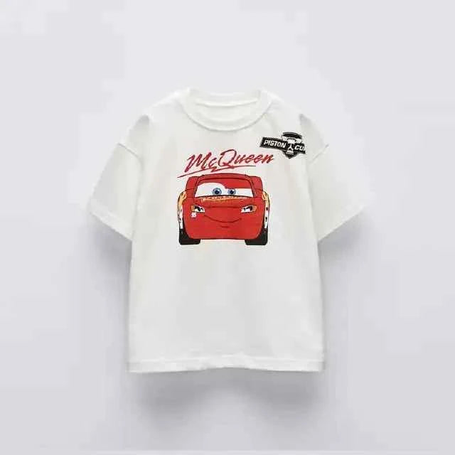 Cotton Lightning McQueen Cotton Tee & Cars Logo Shirt White