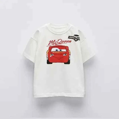 Cotton Lightning McQueen Cotton Tee & Cars Logo Shirt White