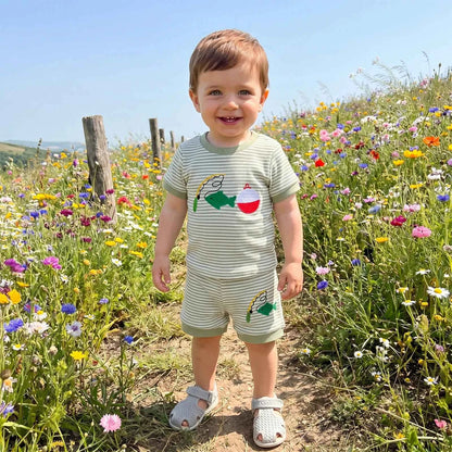 Cotton Striped Fishing Rod Tee & Shorts Set Green