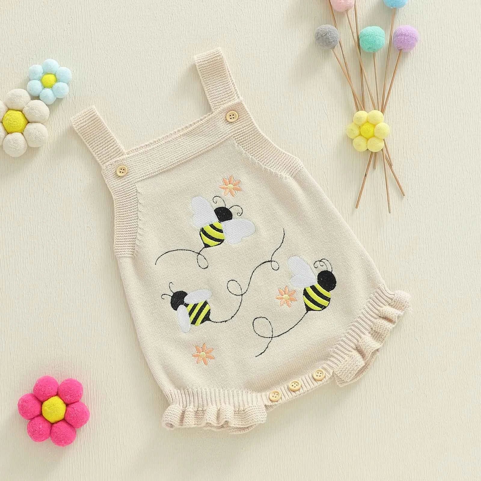 Knitted Floral Bee & Watermelon Rompers Set