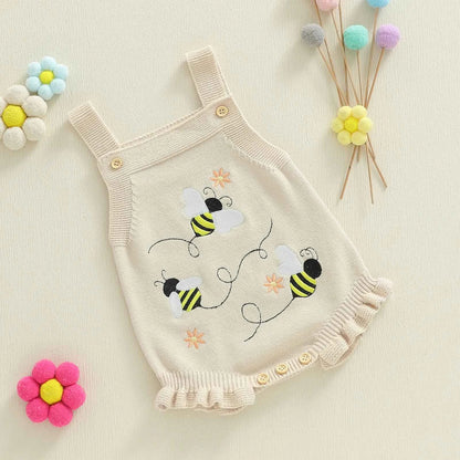 Knitted Floral Bee & Watermelon Rompers Set