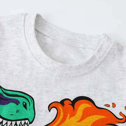 100% Cotton Fire Breathing Dinosaur T-Shirt With Spiked Sleeve