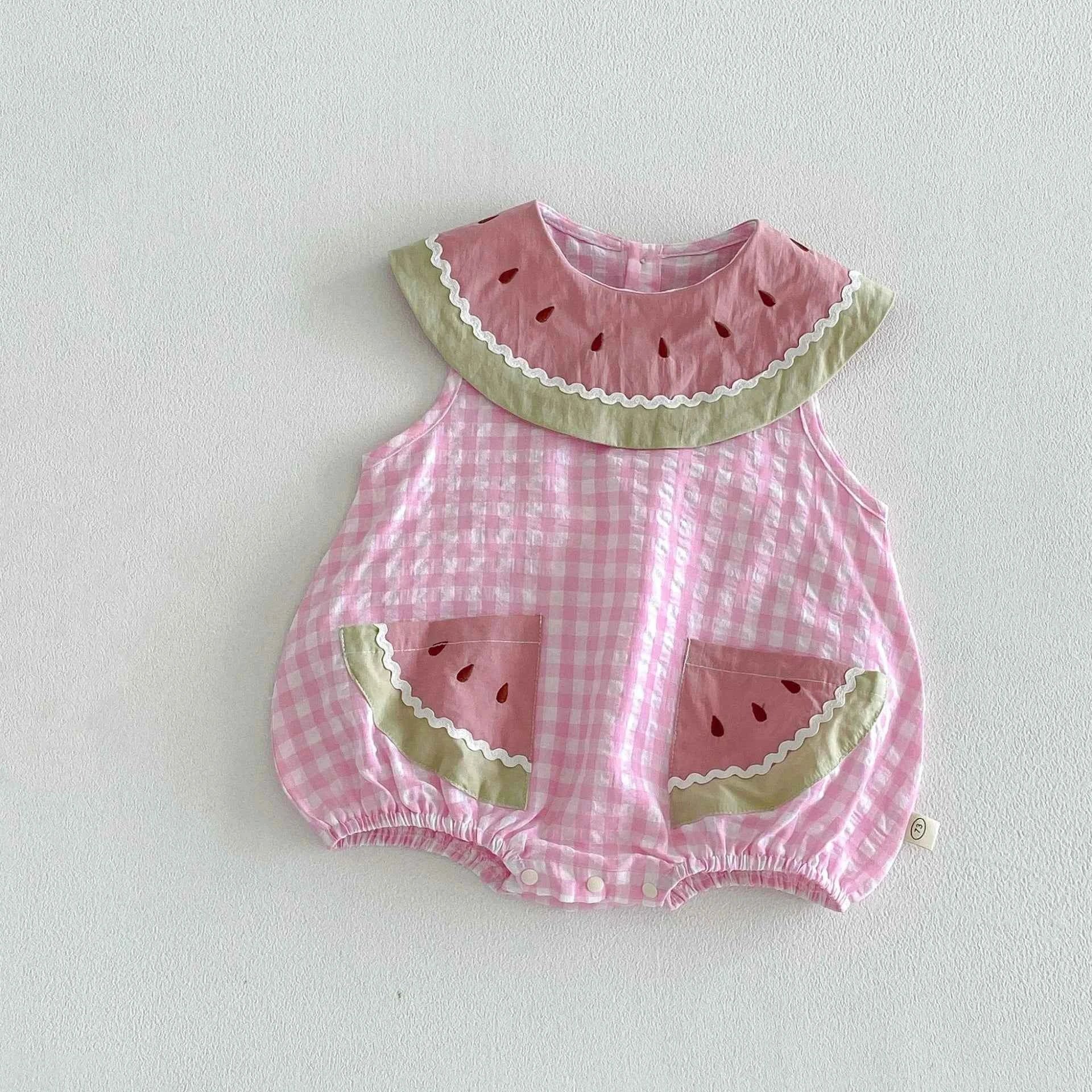 Cotton Pink Watermelon Gingham Romper/Dress