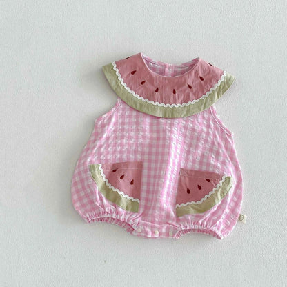 Cotton Pink Watermelon Gingham Romper/Dress