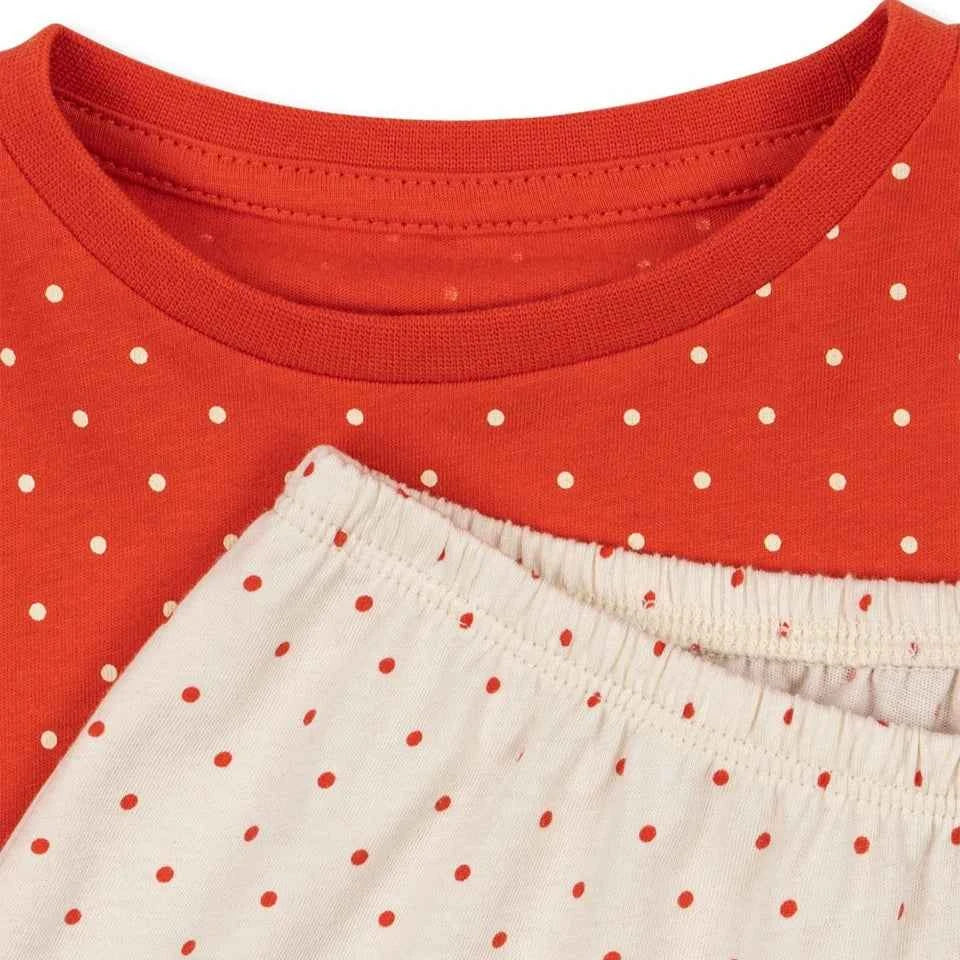 Cotton Dot Print T-Shirt & Shorts Set With Puppy Embroidery