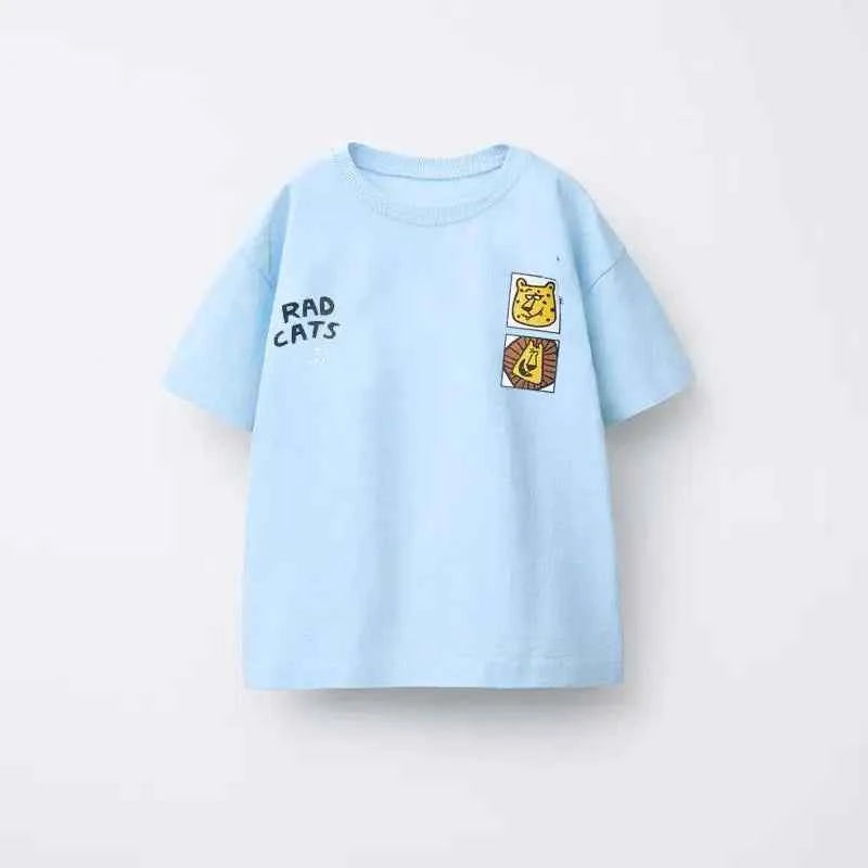 Cotton Skater Dog & Rad Cats Cartoon Print Cotton Tee