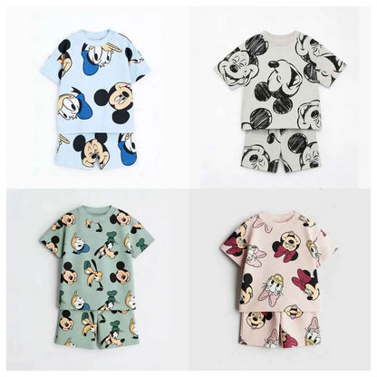Cotton Mickey Donald Daisy Goofy Short Sleeve Tee & Shorts Set