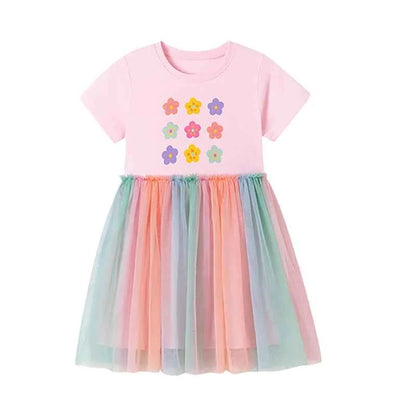 100% Cotton Striped Rainbow Applique Tulle Skirt Dress